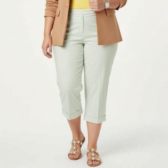 Classic Talbots Green & White Pin-Stripe Stretch Cotton Capri Pants, Size 16 - Picture 3 of 4